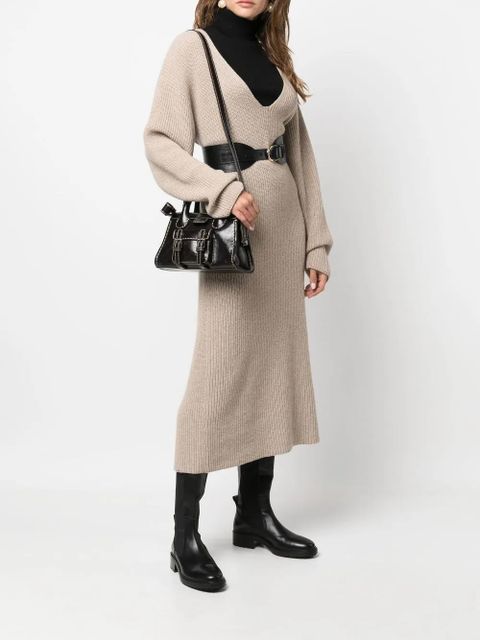 Chloé logo-patch leather tote bag - Brown