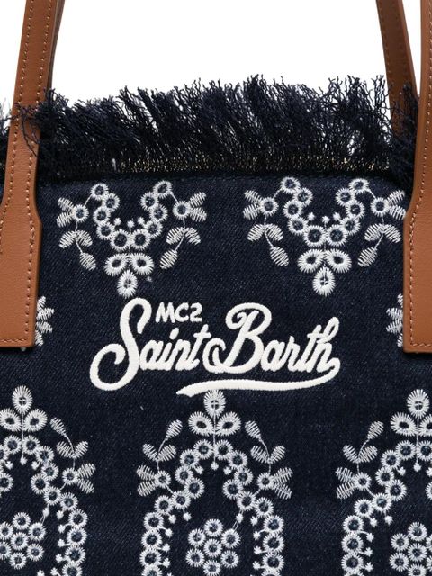 MC2 Saint Barth embroidered-logo fringed shoulder bag - Blue