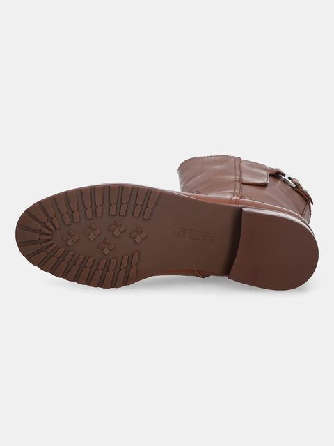 Lauren Ralph Lauren botki skórzane Tasha Mid damskie kolor brązowy na płaskim obcasie 802980069002
