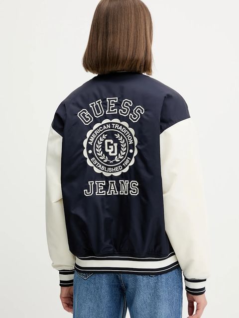 Guess Jeans kurtka bomber kolor granatowy przejściowa W5YL15 WHAA2