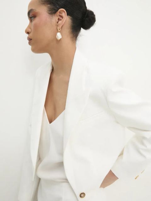 Answear.LAB marynarka crop z chustą kolor biały jednorzędowa gładka