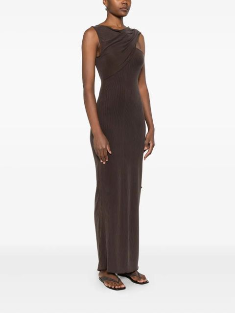 Aya Muse one-shoulder fine-ribbed maxi dress - Brown