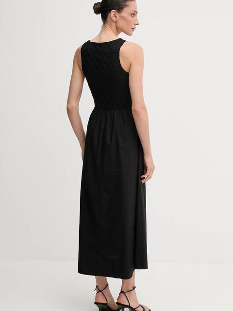 Bardot sukienka kolor czarny maxi rozkloszowana 59879DB