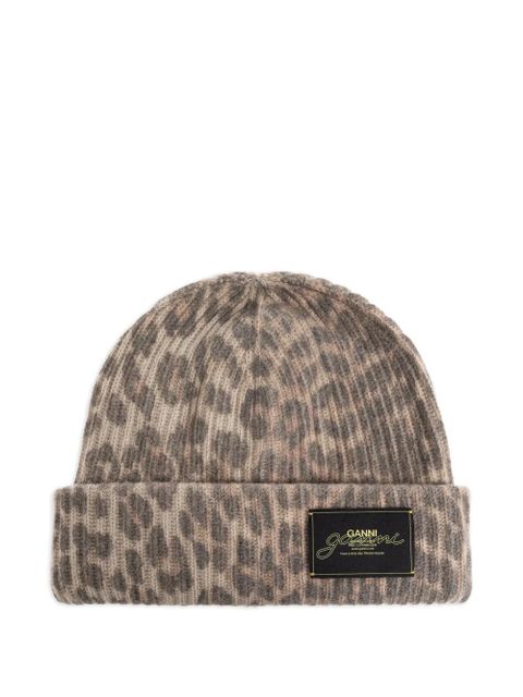 GANNI leopard logo beanie hat - Brown - zdjęcie produktu nr 1