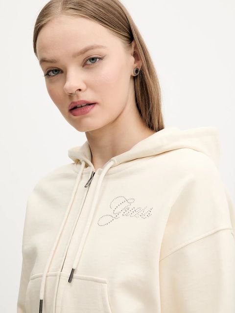 Guess Originals bluza bawełniana damska kolor beżowy z kapturem gładka W5RQ13 K68I1