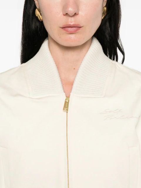 Self-Portrait ribbed-trim zip bomber jacket - Neutrals