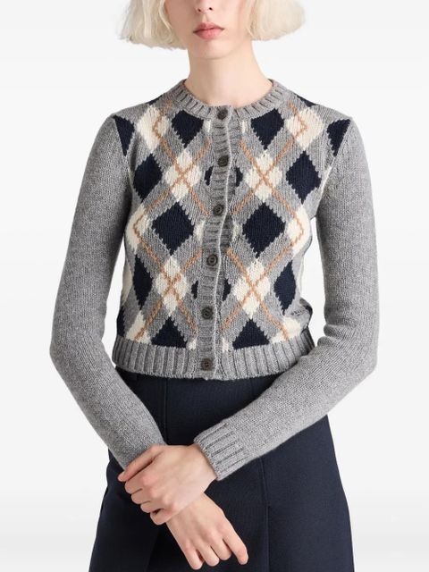 Prada diamond-pattern wool cardigan - Grey - zdjęcie produktu nr 2