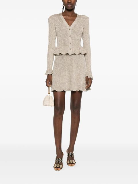 Self-Portrait peplum-waist lurex mini dress - Gold