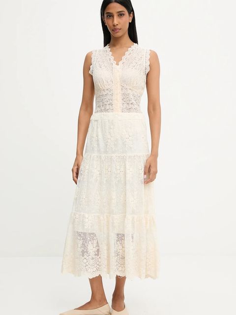 Answear.LAB spódnica kolor beżowy midi rozkloszowana - zdjęcie produktu nr 2