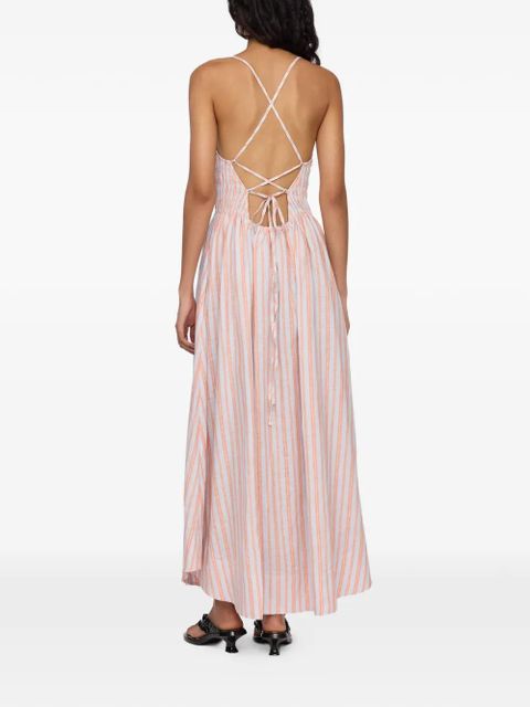 GANNI striped shirred dress - Blue