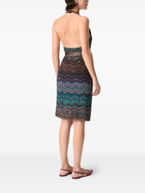 Missoni halterneck chevron-pattern midi dress - Blue
