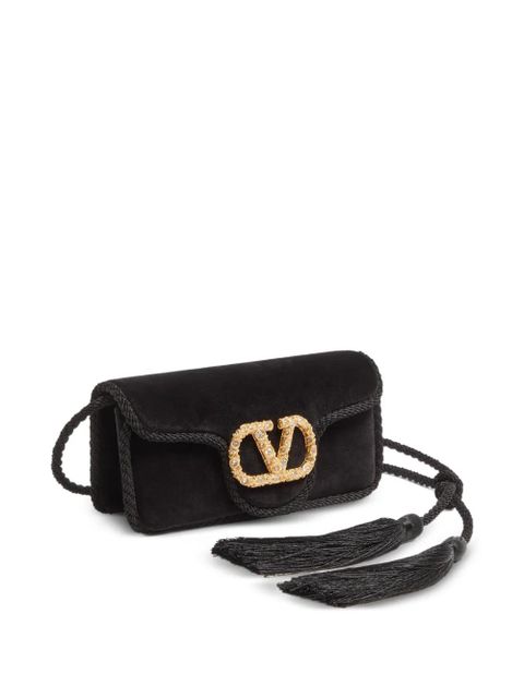 Valentino Garavani Locò velvet clutch with jewel logo - Black