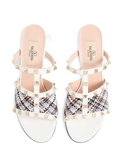 Valentino Garavani Rockstud slide sandals in woven-fabric 60mm - White