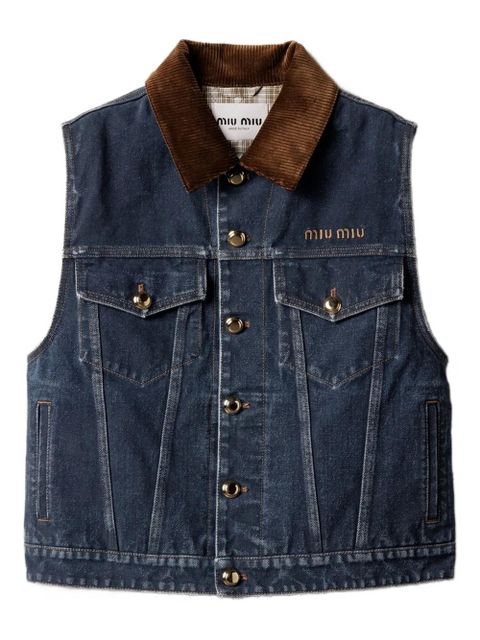 Miu Miu corduroy-collar denim vest - Blue - zdjęcie produktu nr 1