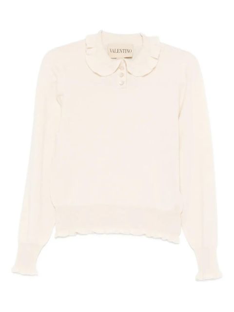 Valentino Garavani ruffled-collar cashmere polo top - Neutrals