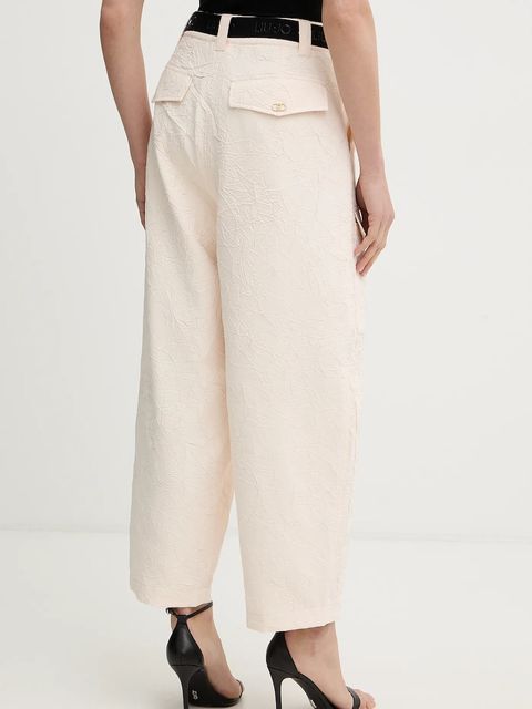 Liu Jo spodnie damskie kolor beżowy proste high waist TA6179 TS118