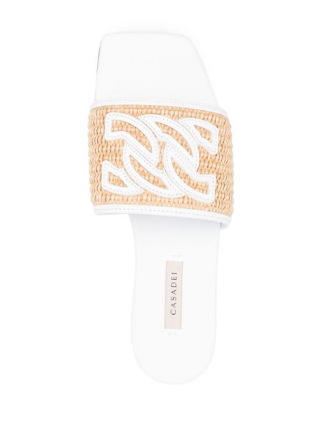 Casadei Portofino woven-raffia slides - White