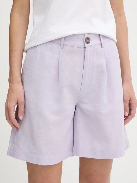 Pepe Jeans szorty lniane damskie kolor fioletowy gładkie high waist PL801198 - zdjęcie produktu nr 1