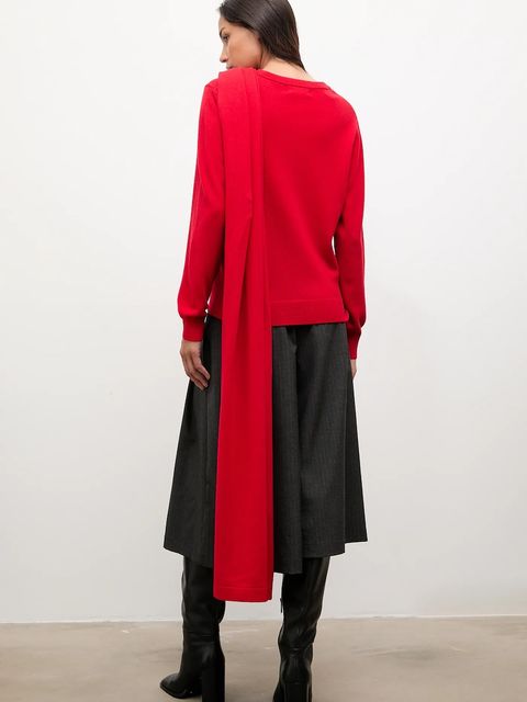 Answear.LAB sweter z wełny merino z szalem damski kolor czerwony lekki - zdjęcie produktu nr 2