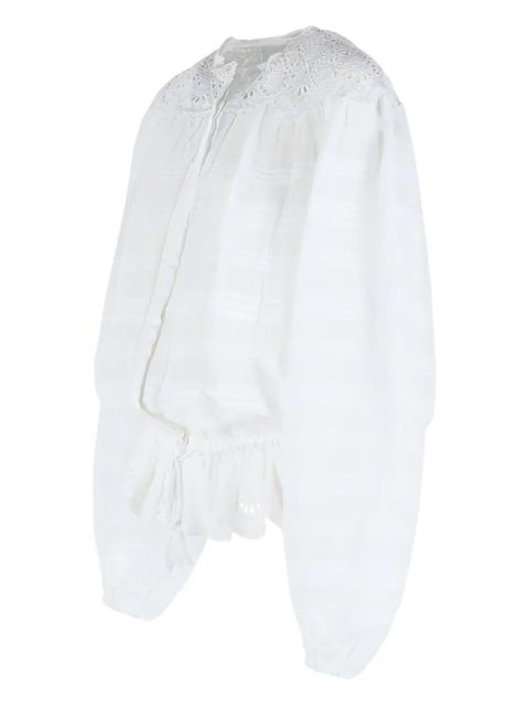 ISABEL MARANT Polly lace pleated cotton top - White