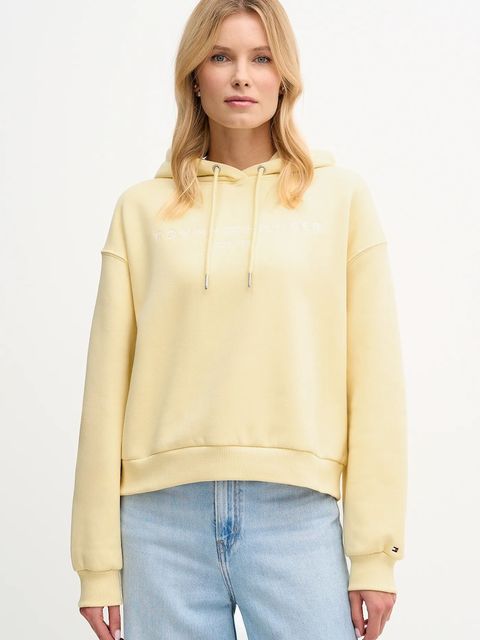 Tommy Hilfiger bluza damska kolor żółty z kapturem z aplikacją WW0WW47832 - zdjęcie produktu nr 1