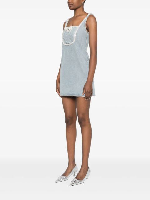 Self-Portrait bow denim mini dress - Blue