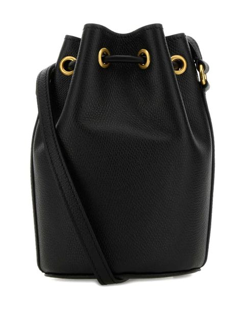 Valentino Garavani V-logo drawstring leather bucket bag - Black