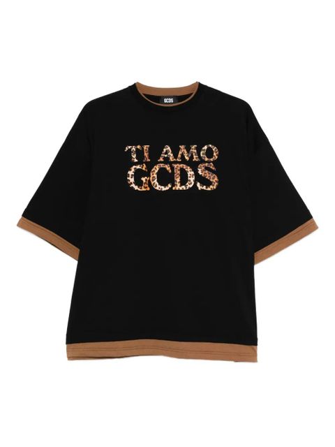 GCDS leopard-print trim t-shirt - Black - zdjęcie produktu nr 1
