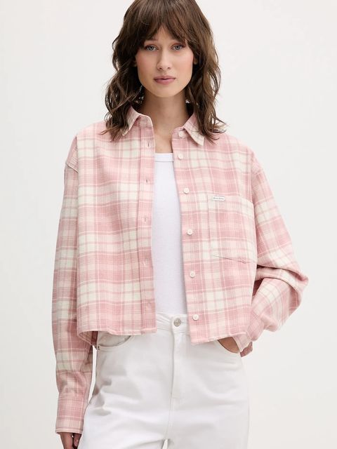 Guess Jeans koszula bawełniana damska kolor różowy relaxed z kołnierzykiem klasycznym W5BH39 WGMH1