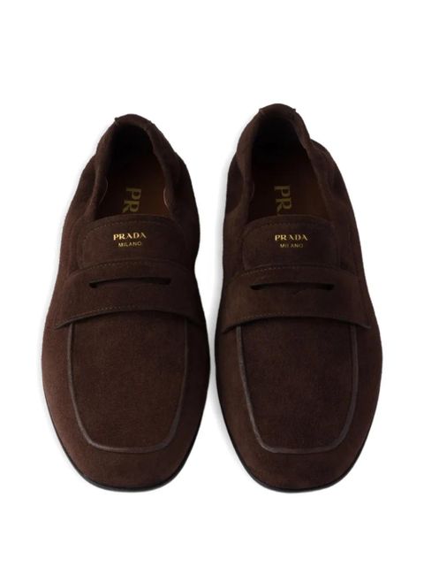 Prada logo-print suede loafers - Brown