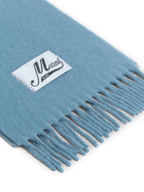 Marni logo-patch alpaca wool-blend scarf - Blue