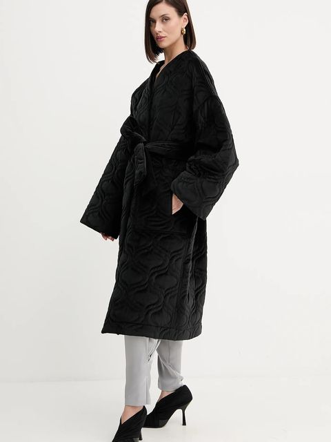 Charo Ruiz Ibiza płaszcz welurowy kolor czarny przejściowa oversize 257311