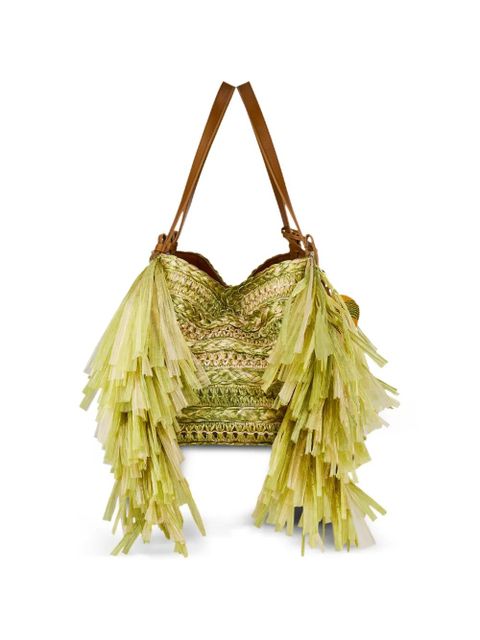 Aquazzura Trancoso fringe-trimmed tote bag - Green