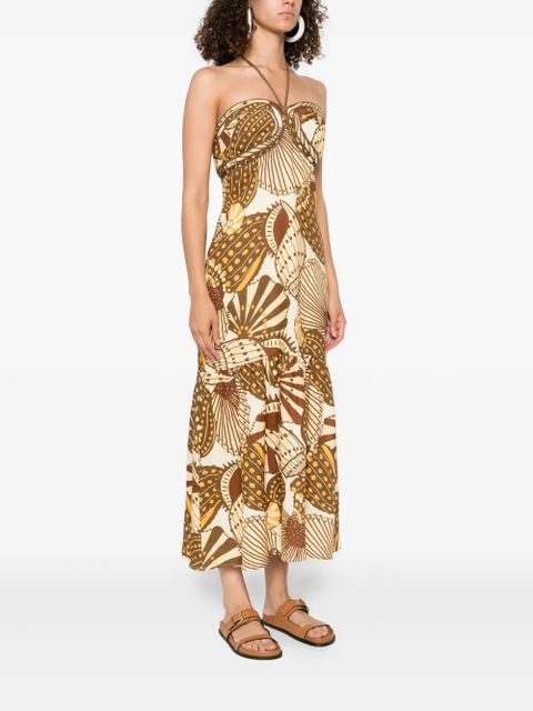 FARM Rio Shell Mix midi dress - Brown