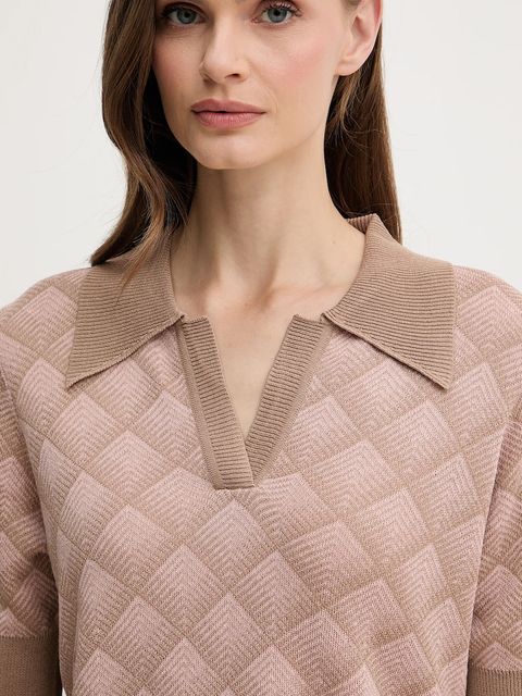 Silvian Heach polo z domieszką lnu CHATZID damski kolor różowy GPA25202PO