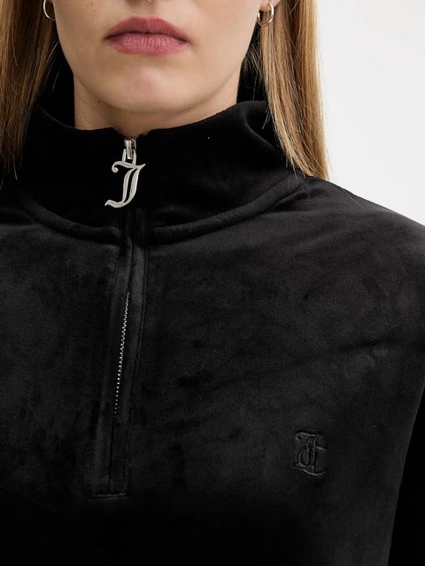 Juicy Couture bluza welurowa damska kolor czarny gładka JCBAS224810