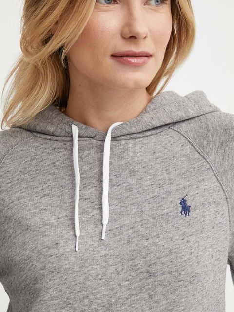 Polo Ralph Lauren bluza bawełniana damska kolor szary z kapturem wzorzysta 211935583