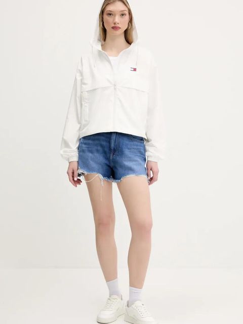 Tommy Jeans szorty jeansowe damskie kolor niebieski gładkie high waist DW0DW20096