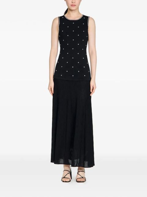 SANDRO maxi floral-embellishment knitted dress - Black