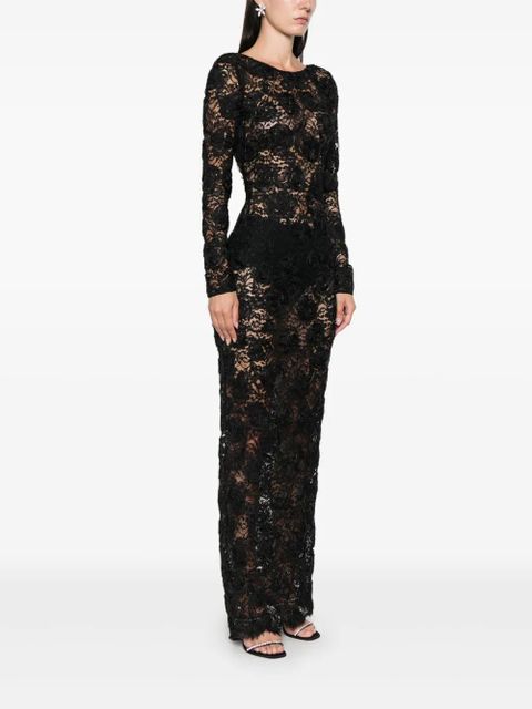 Alessandra Rich sequin-embellished floral-appliqué maxi dress - Black