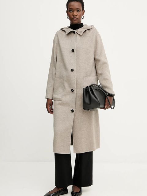 Liviana Conti płaszcz wełniany kolor beżowy F5WW72