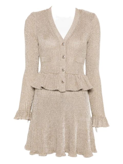 Self-Portrait peplum-waist lurex mini dress - Gold