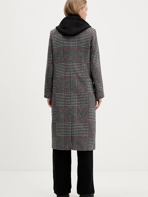 Desigual płaszcz z dodatkiem wełny CAPUCHA CHECK kolor szary 25WWEW13