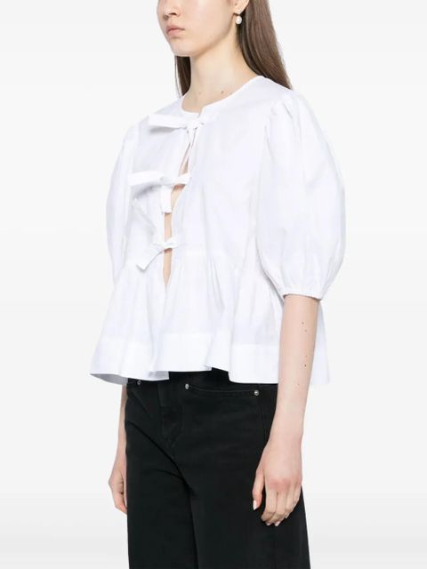 GANNI cotton peplum tie blouse - White