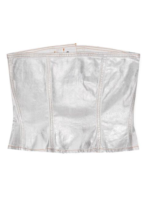 GANNI foiled-finish organic-cotton denim top - Silver