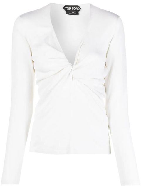 TOM FORD plunge-neck twist-detail knitted top - White - zdjęcie produktu nr 1