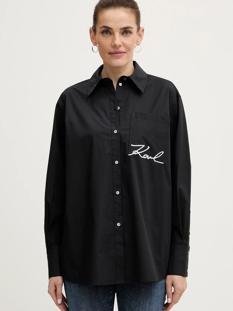 Karl Lagerfeld koszula bawełniana damska kolor czarny relaxed z kołnierzykiem klasycznym B1W11013 - zdjęcie produktu nr 1