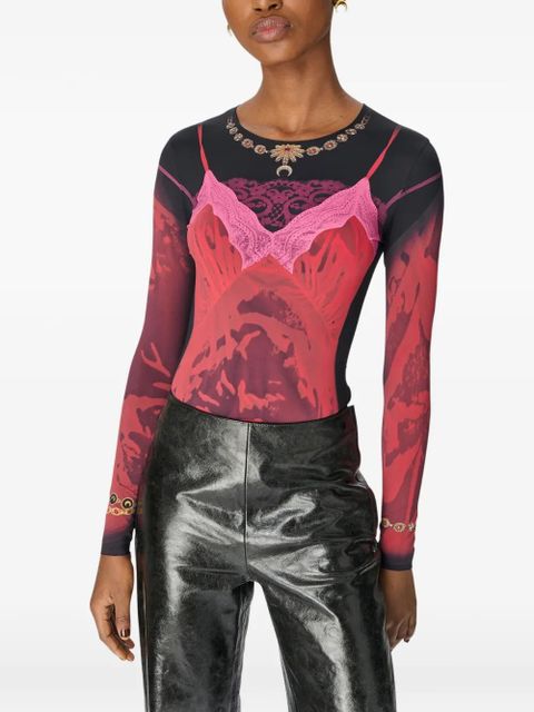 Marine Serre printed crew-neck long-sleeved T-shirt - Red - zdjęcie produktu nr 2