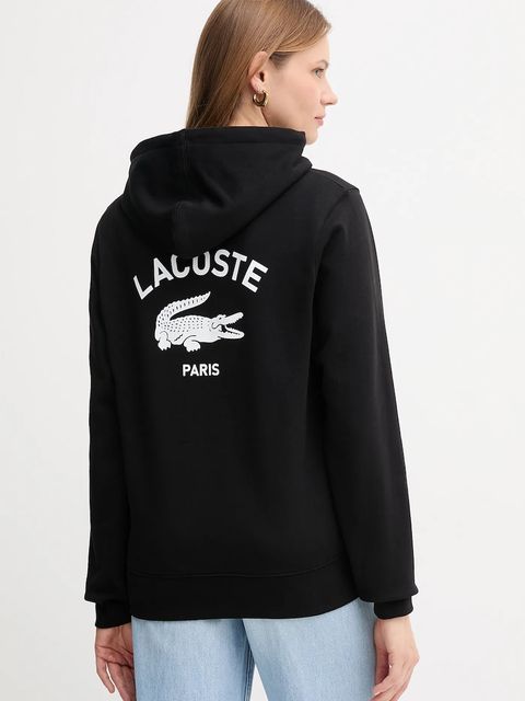 Lacoste bluza bawełniana kolor czarny z kapturem z nadrukiem SH2740