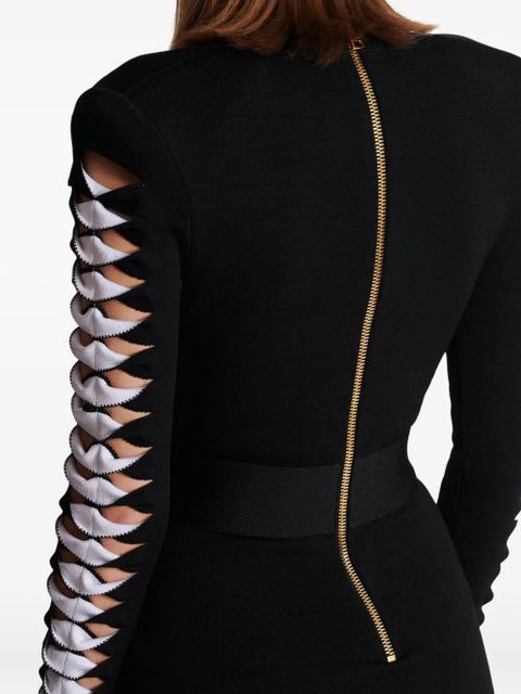 Balmain v-neck cut-out sleeve mini dress - Black